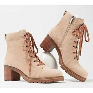 Vince Camuto Gaviana Women Suede Lace-Up Ankle Boots 8.5 M Block Heel Zip Fiji